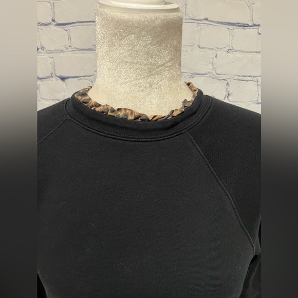J. Crew Black Sweater With Animal Print Collar and Cuff Accent Size medium - Picture 2 of 8